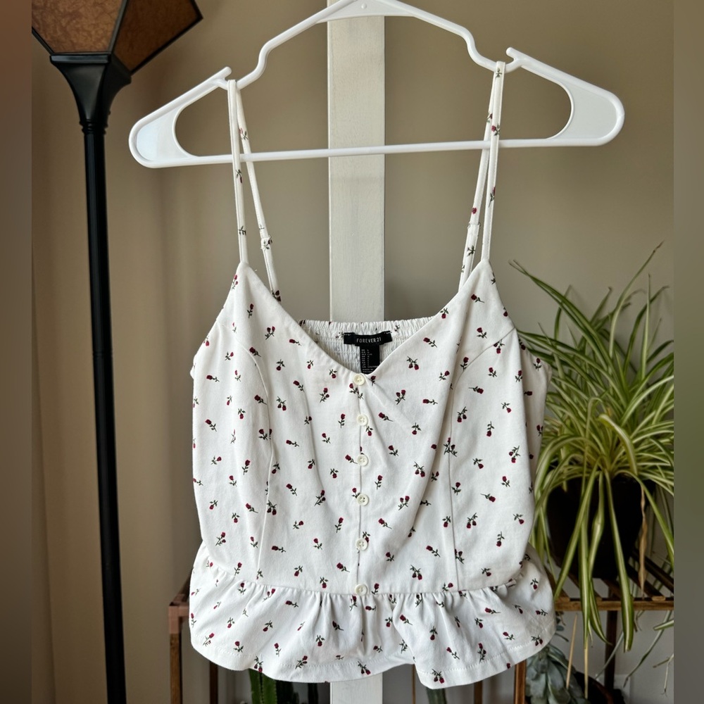 Forever 21 V-Neck Peplum Floral Tank Top